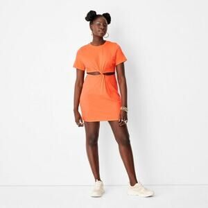 Future Collective Women's Twisted Cut Out Mini T-Shirt Dress - Orange Sz Small